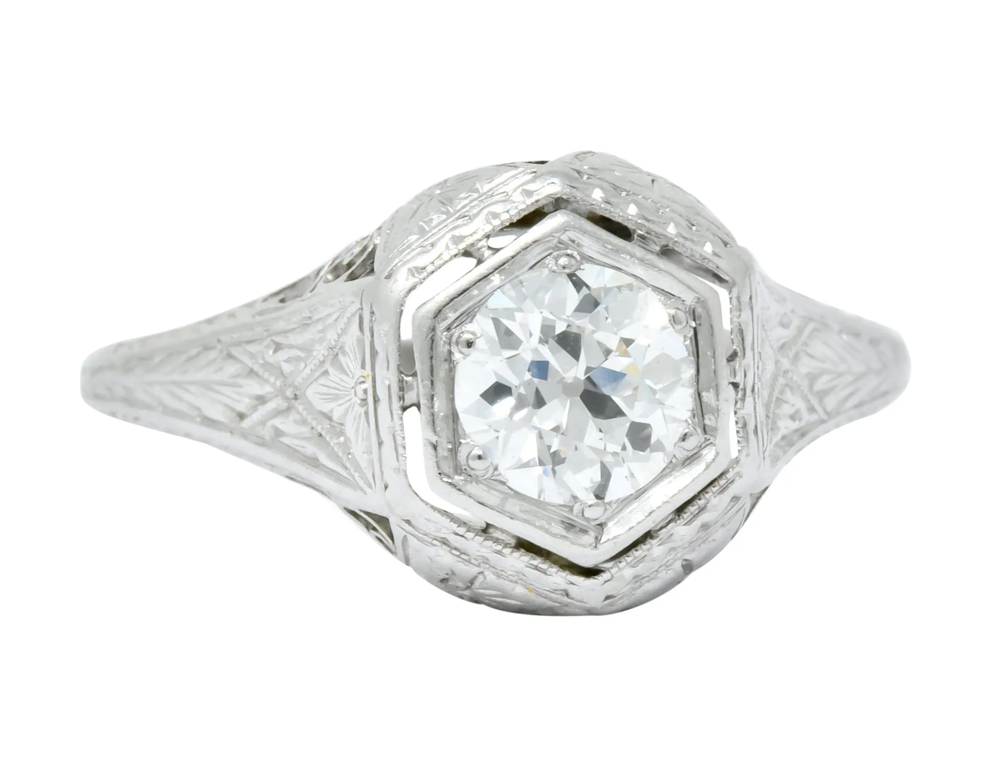 1915 Edwardian .63 CTW Old European Cut Diamond Platinum Engagement  Ring