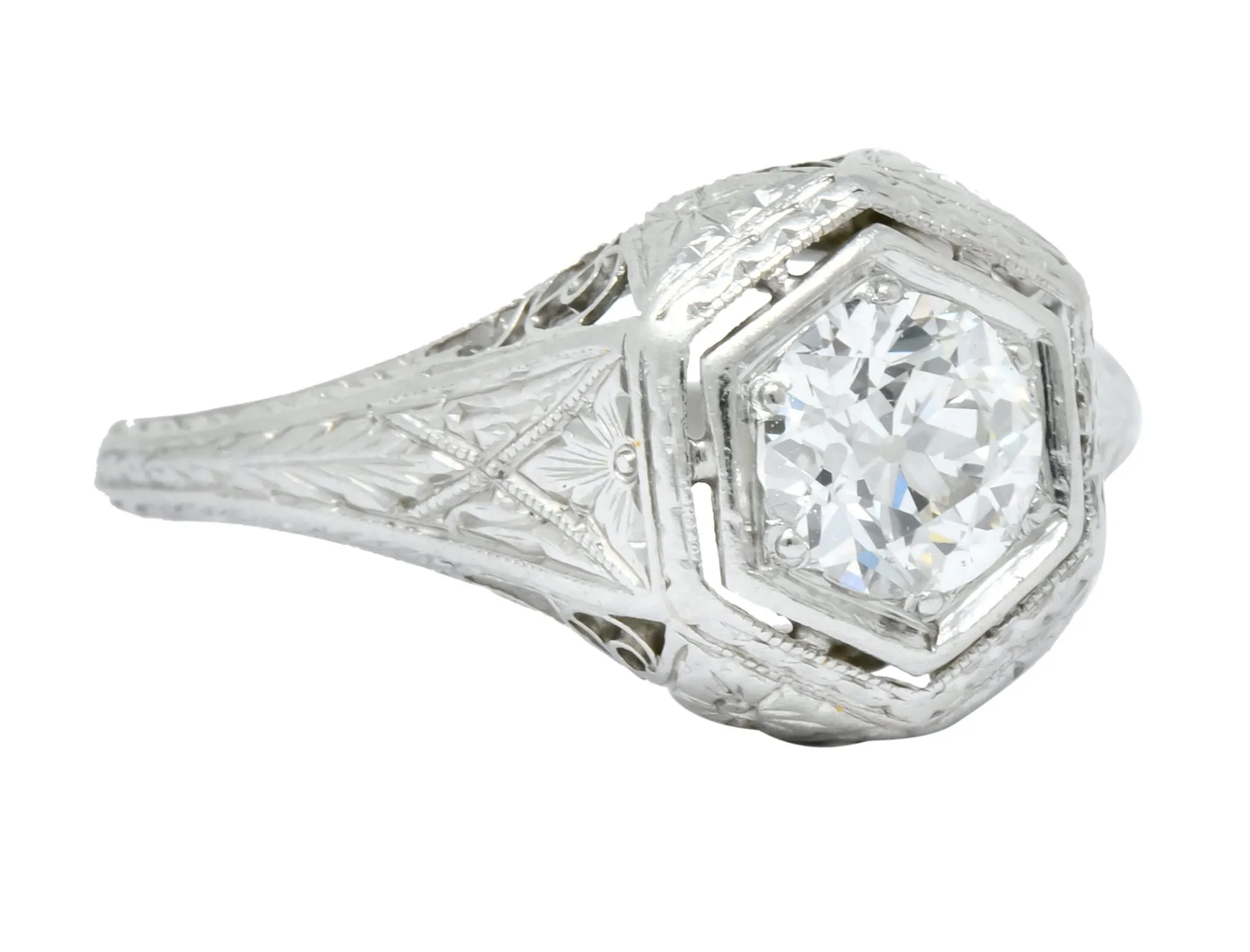 1915 Edwardian .63 CTW Old European Cut Diamond Platinum Engagement  Ring