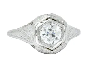 1915 Edwardian .63 CTW Old European Cut Diamond Platinum Engagement  Ring