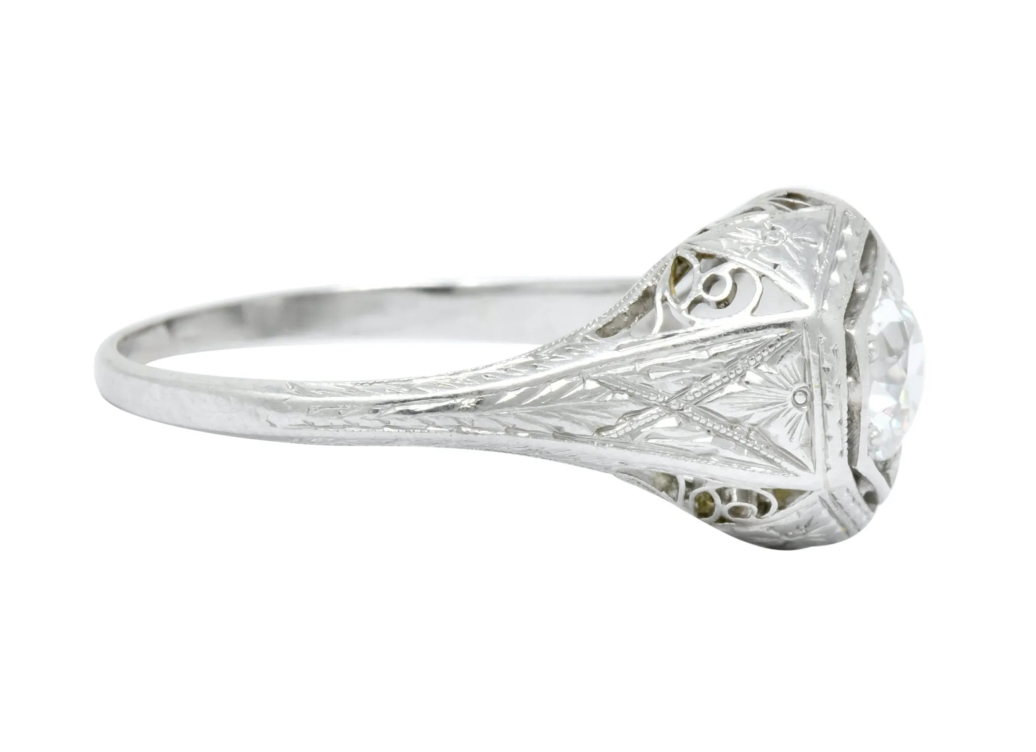 1915 Edwardian .63 CTW Old European Cut Diamond Platinum Engagement  Ring