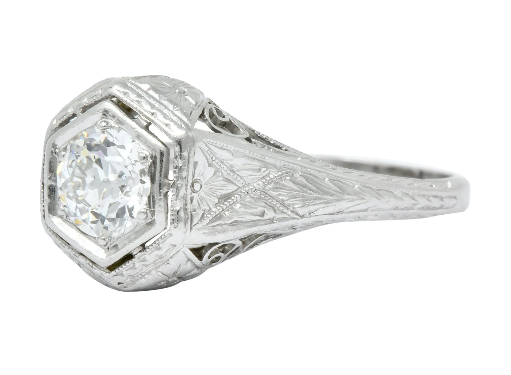 1915 Edwardian .63 CTW Old European Cut Diamond Platinum Engagement  Ring