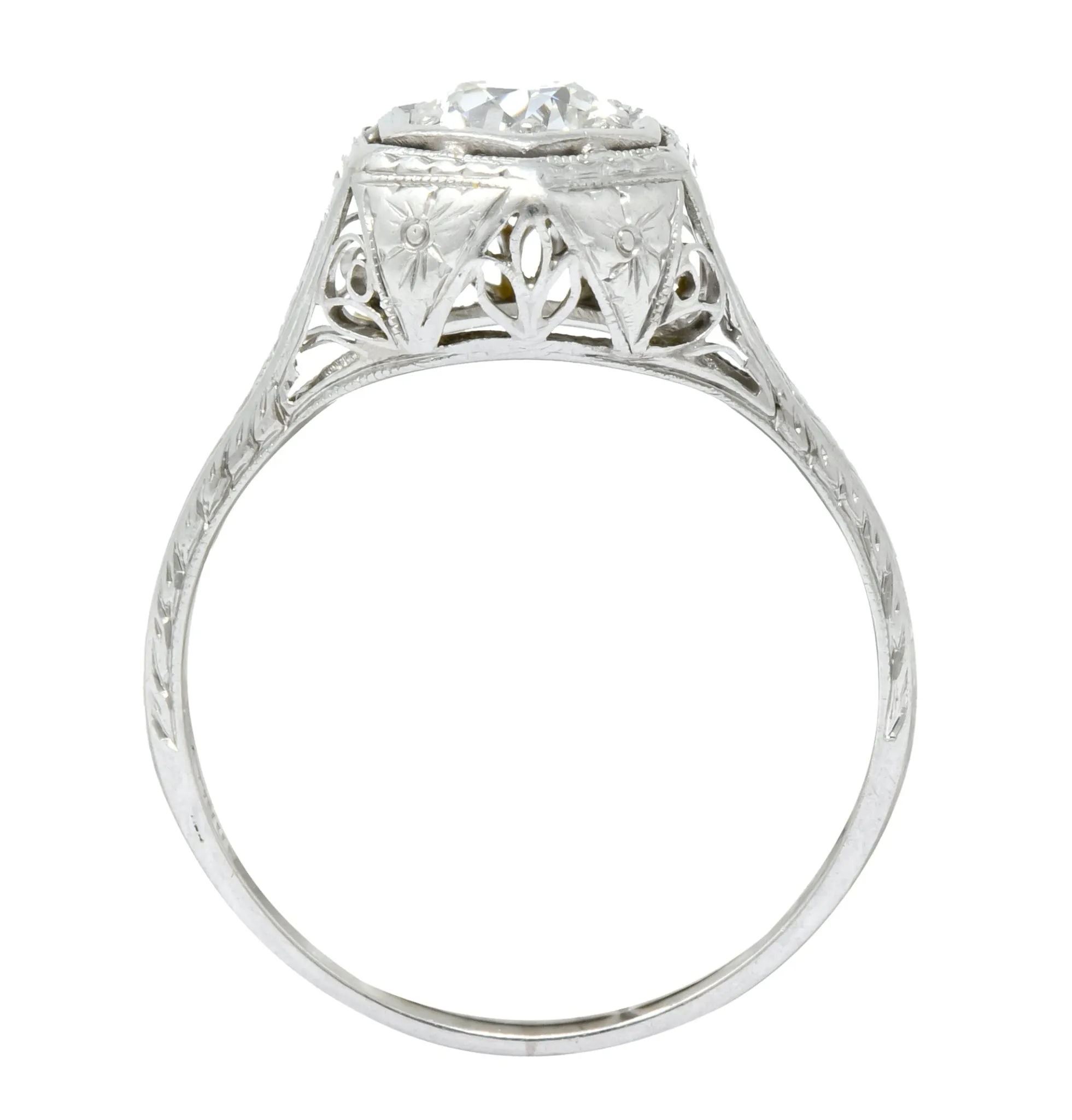 1915 Edwardian .63 CTW Old European Cut Diamond Platinum Engagement  Ring