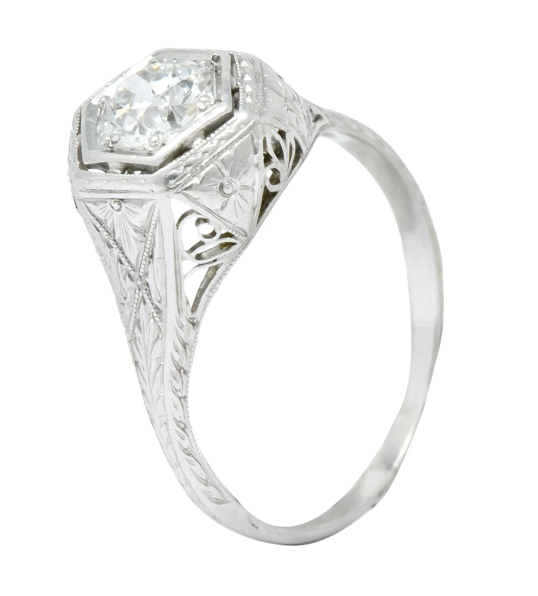 1915 Edwardian .63 CTW Old European Cut Diamond Platinum Engagement  Ring