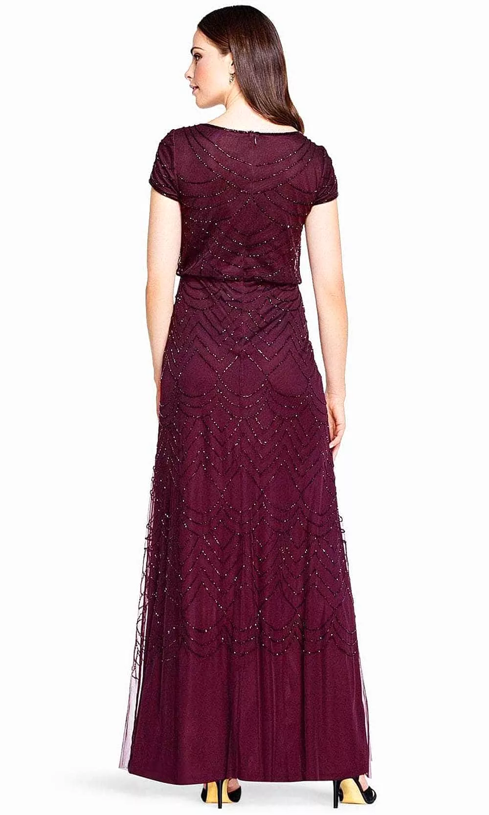 Adrianna Papell 191916100 - Cap Sleeve Beaded Mesh Evening Dress