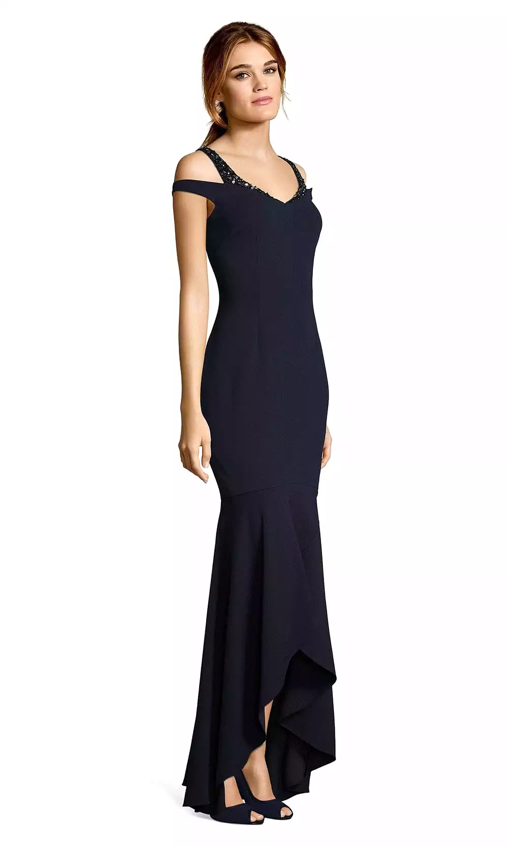 Adrianna Papell - AP1E202959 V-Neck Fitted Trumpet High Low Dress