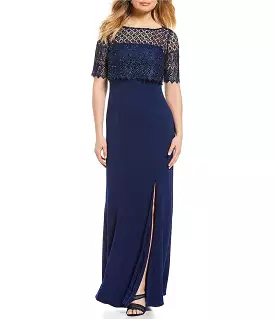 Adrianna Papell - AP1E203288 Lace Popover Bateau Evening Dress