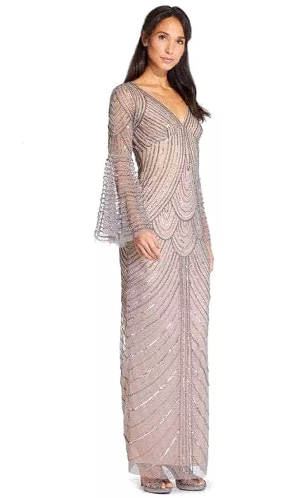 Adrianna Papell AP1E205923 - Long Bell Sleeve V-Neck Evening Dress