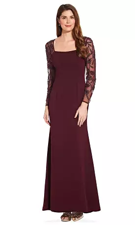 Adrianna Papell - AP1E206039 Beaded Long Sleeve Square Neck Long Dress