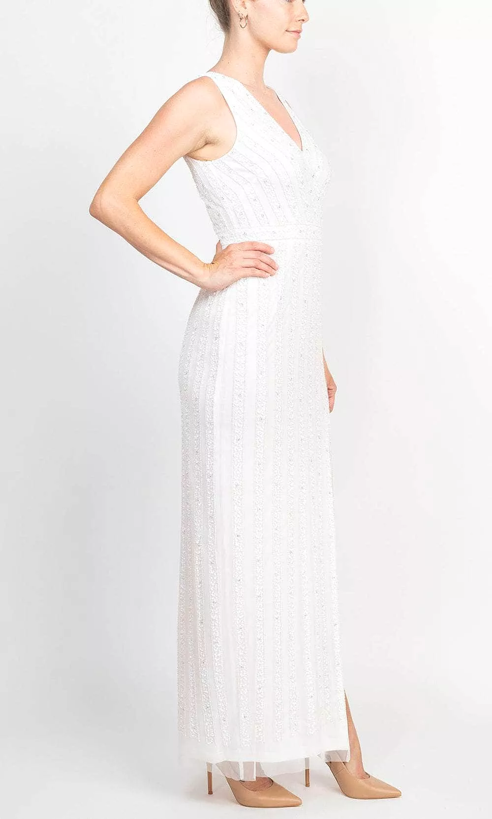 Adrianna Papell AP1E208752 - Beaded Sheath Evening Dress with Slit