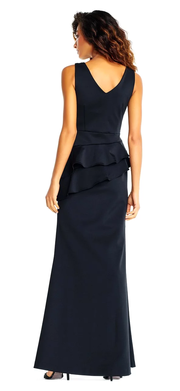 Adrianna Papell - Sleeveless Layered Peplum Gown AP1E202233 - 1 pc Black in Size 10 Available