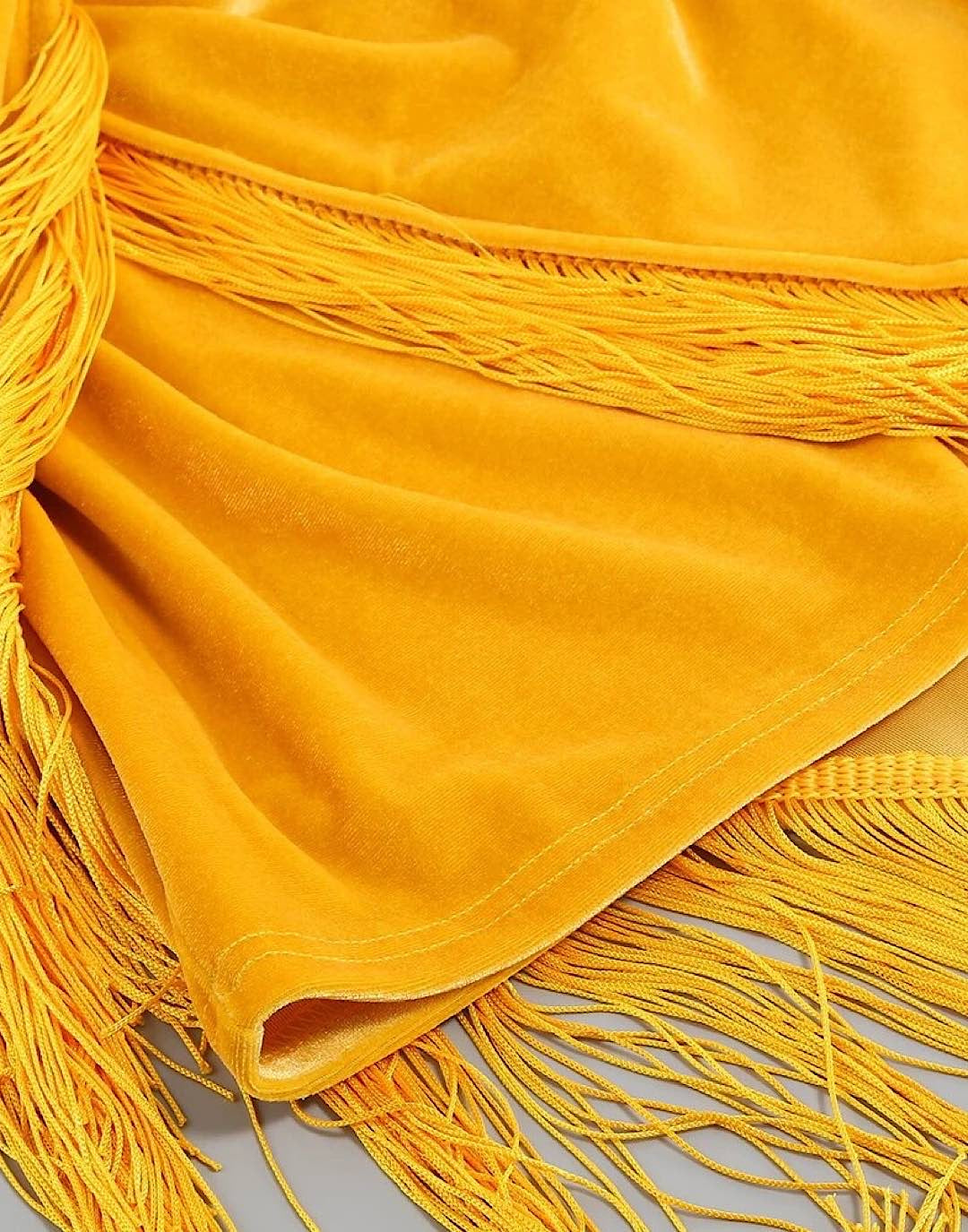 Asymmetrical Tassel Draped Velvet Dress In Yellow