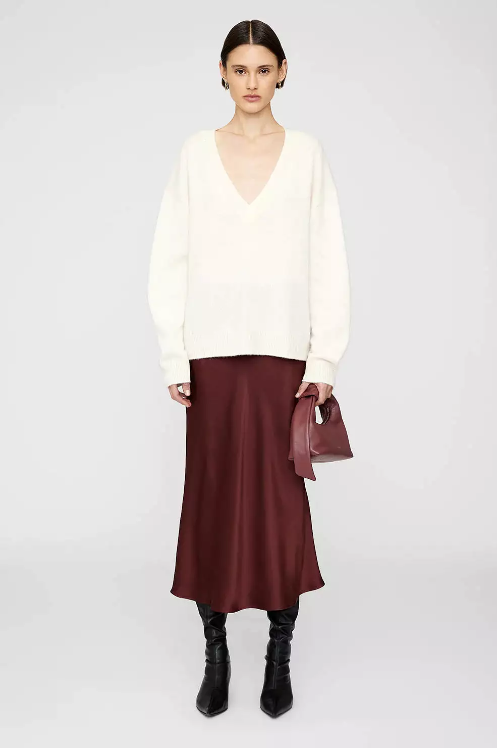 Bar Silk Skirt - Dark Cherry