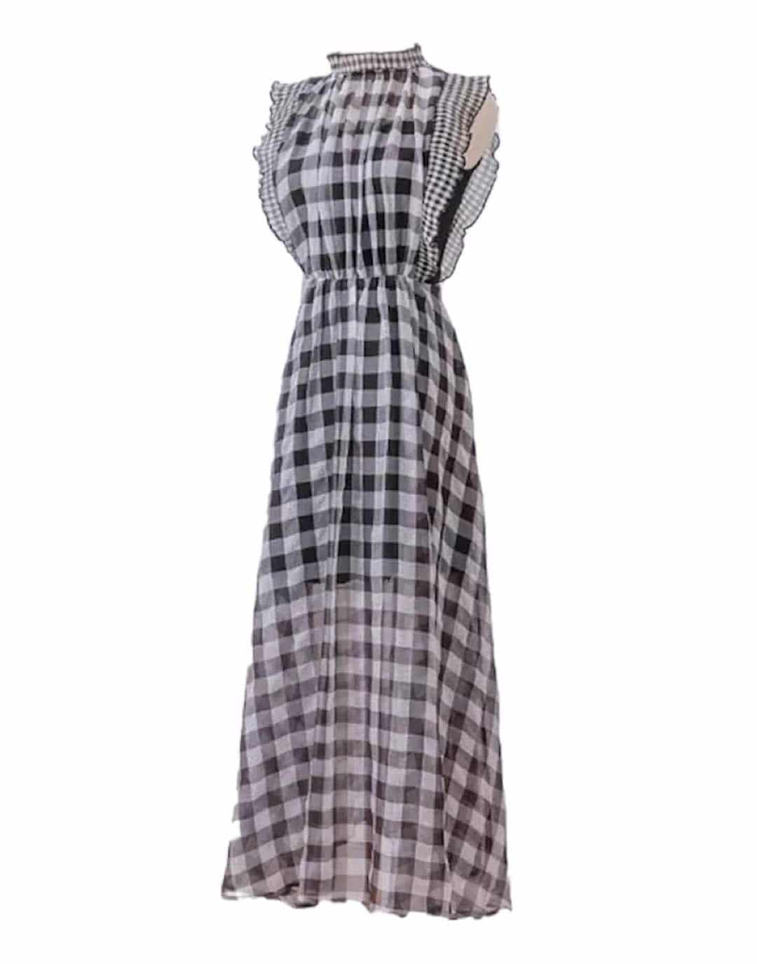 Black And White Plaid Sleeveless Long Dress