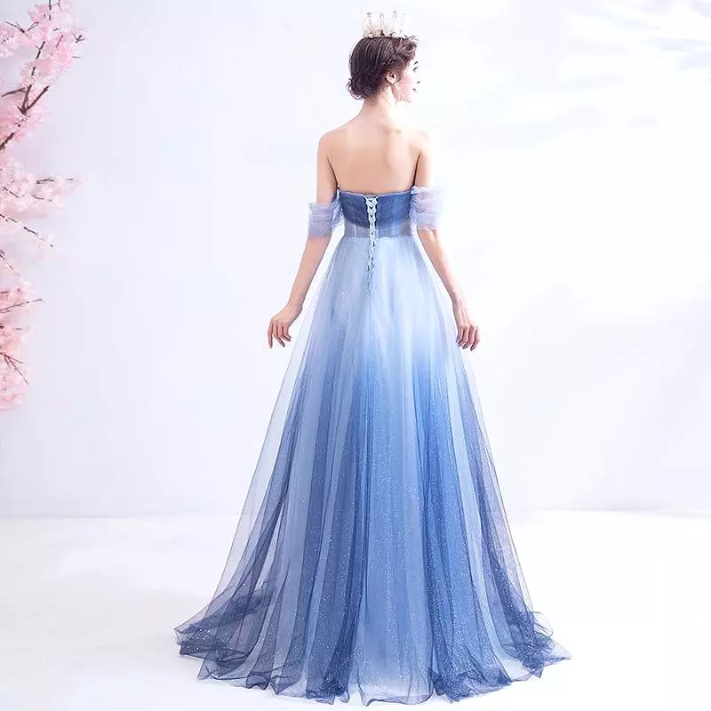 Blue Lace Prom Dress, Evening Dress