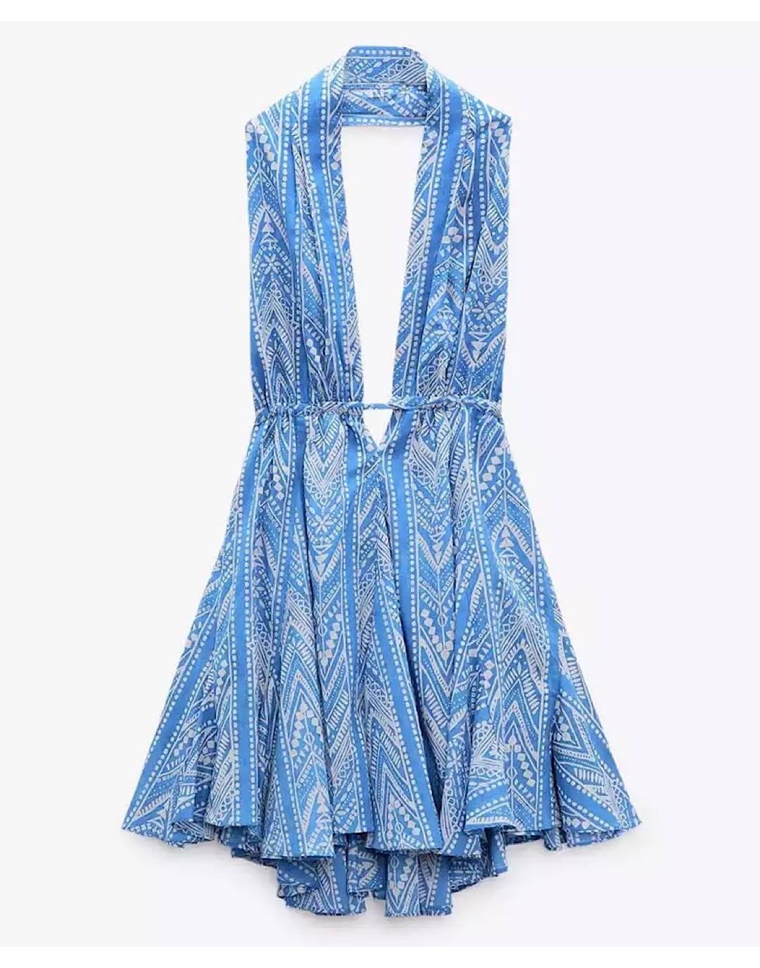 Blue Printed Halter Dress