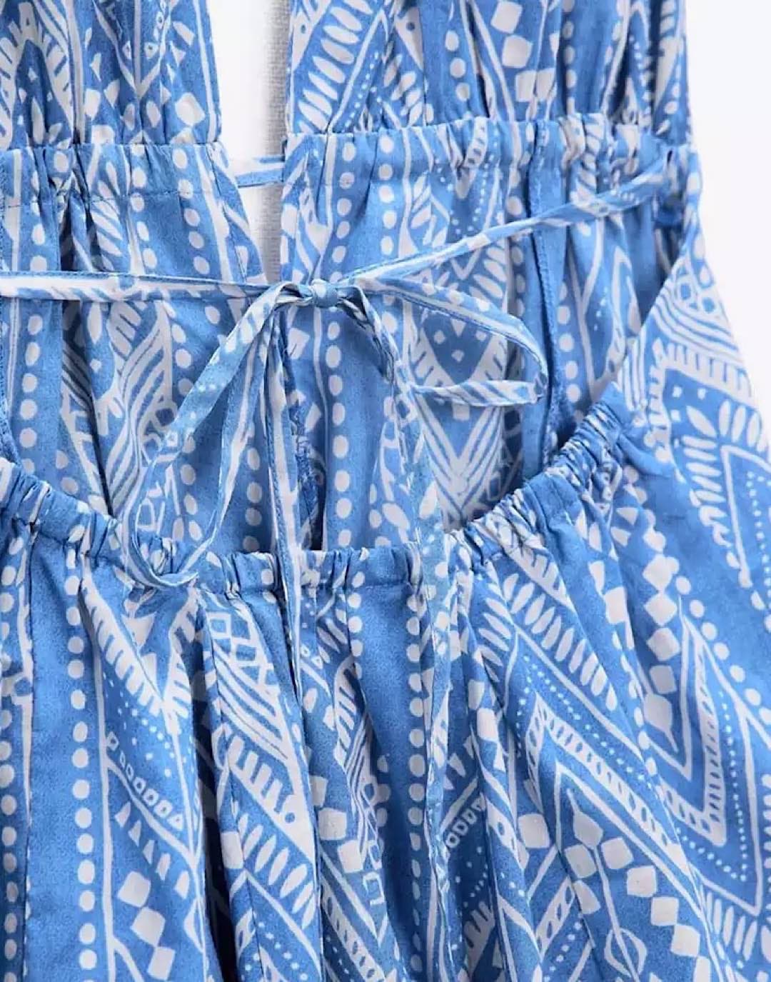 Blue Printed Halter Dress