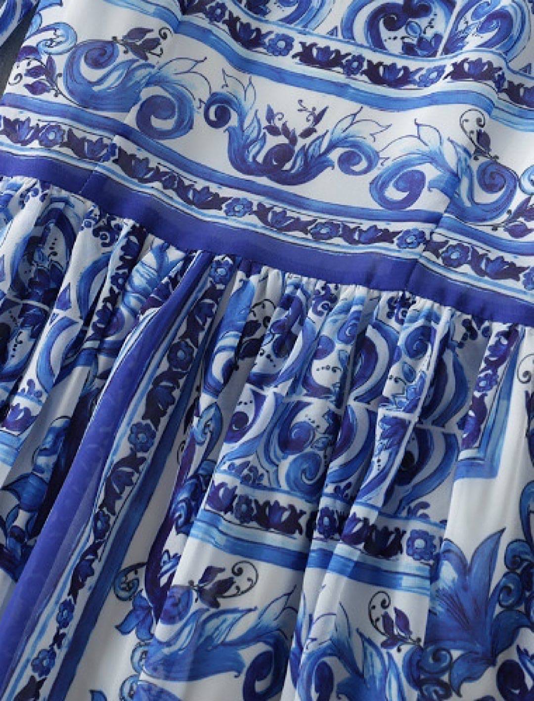 Blue White Porcelain Print Long Chiffon Dress