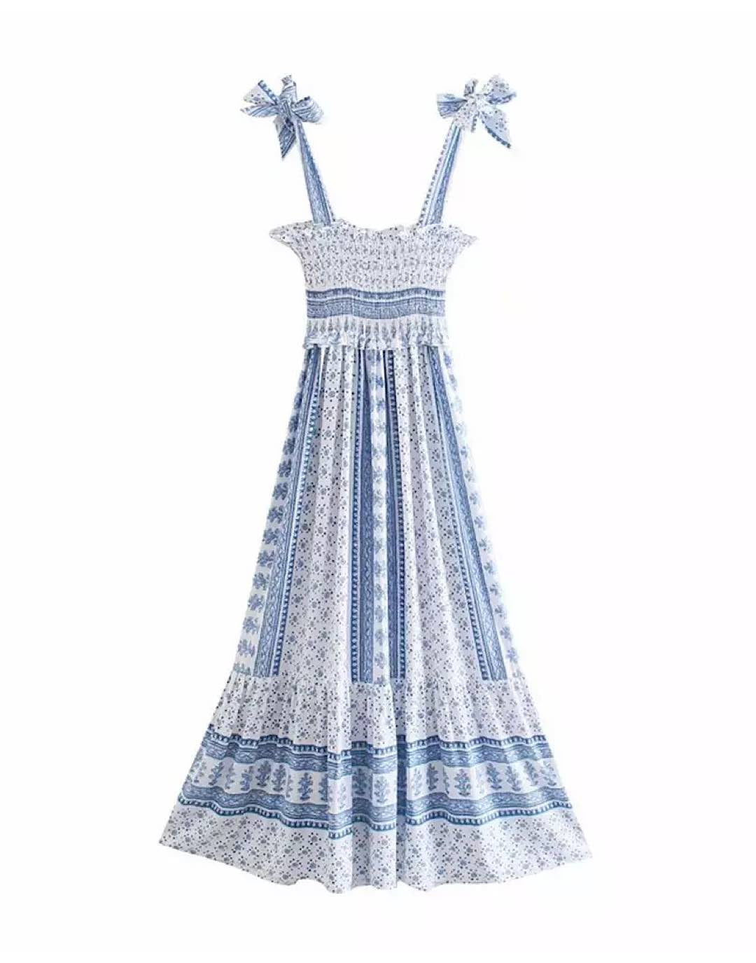 Boho Style Elastic Blue Dress