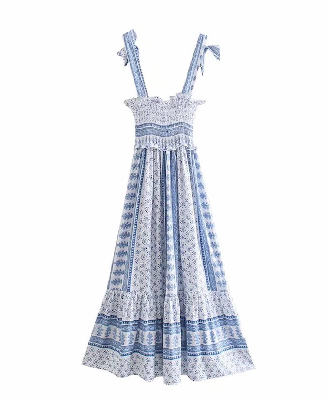 Boho Style Elastic Blue Dress