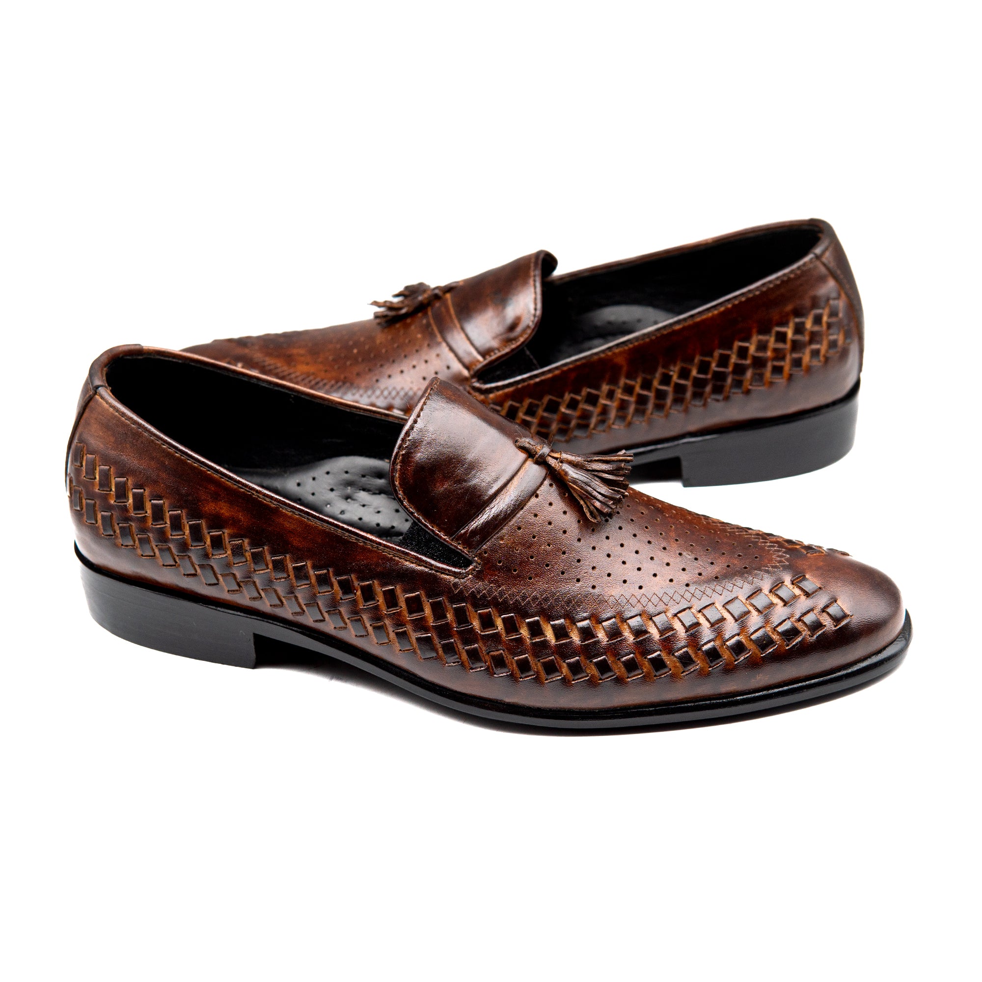 Brown Tussle Cross Engraved Executive Men Shoes