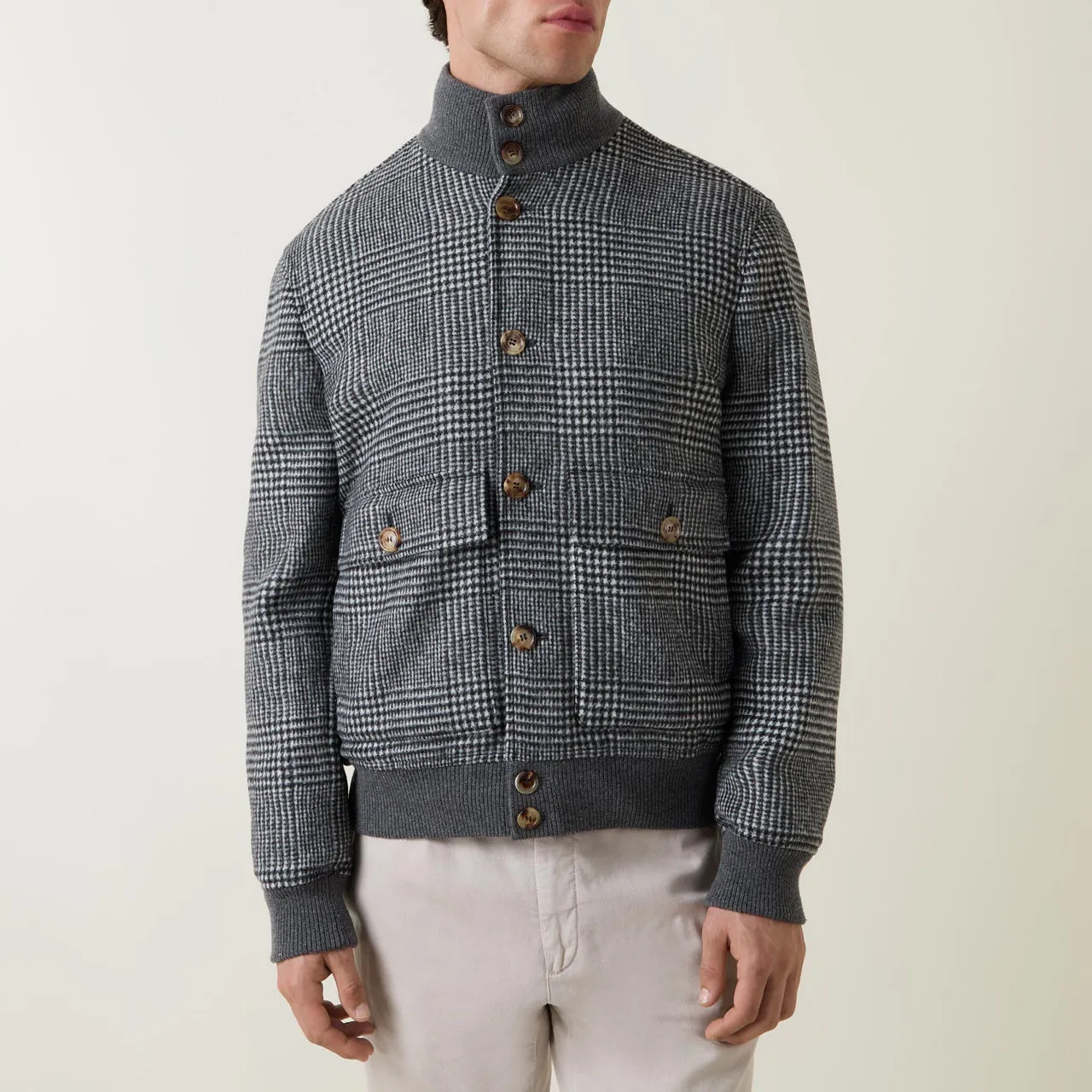 BRUNELLO CUCINELLI Prince Of Wales Check Bomber Jacket - Grey