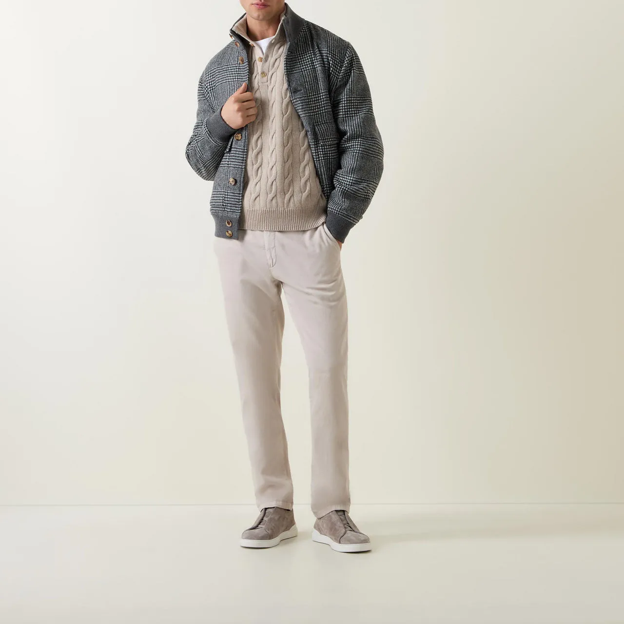 BRUNELLO CUCINELLI Prince Of Wales Check Bomber Jacket - Grey