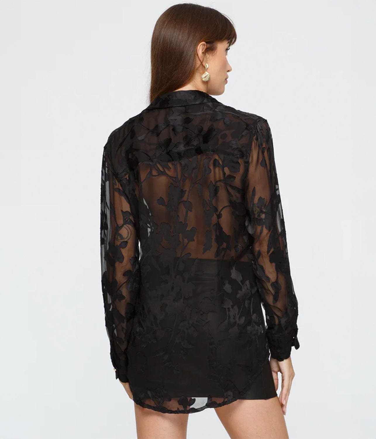 BURN OUT SILK SHIRT- BLACK