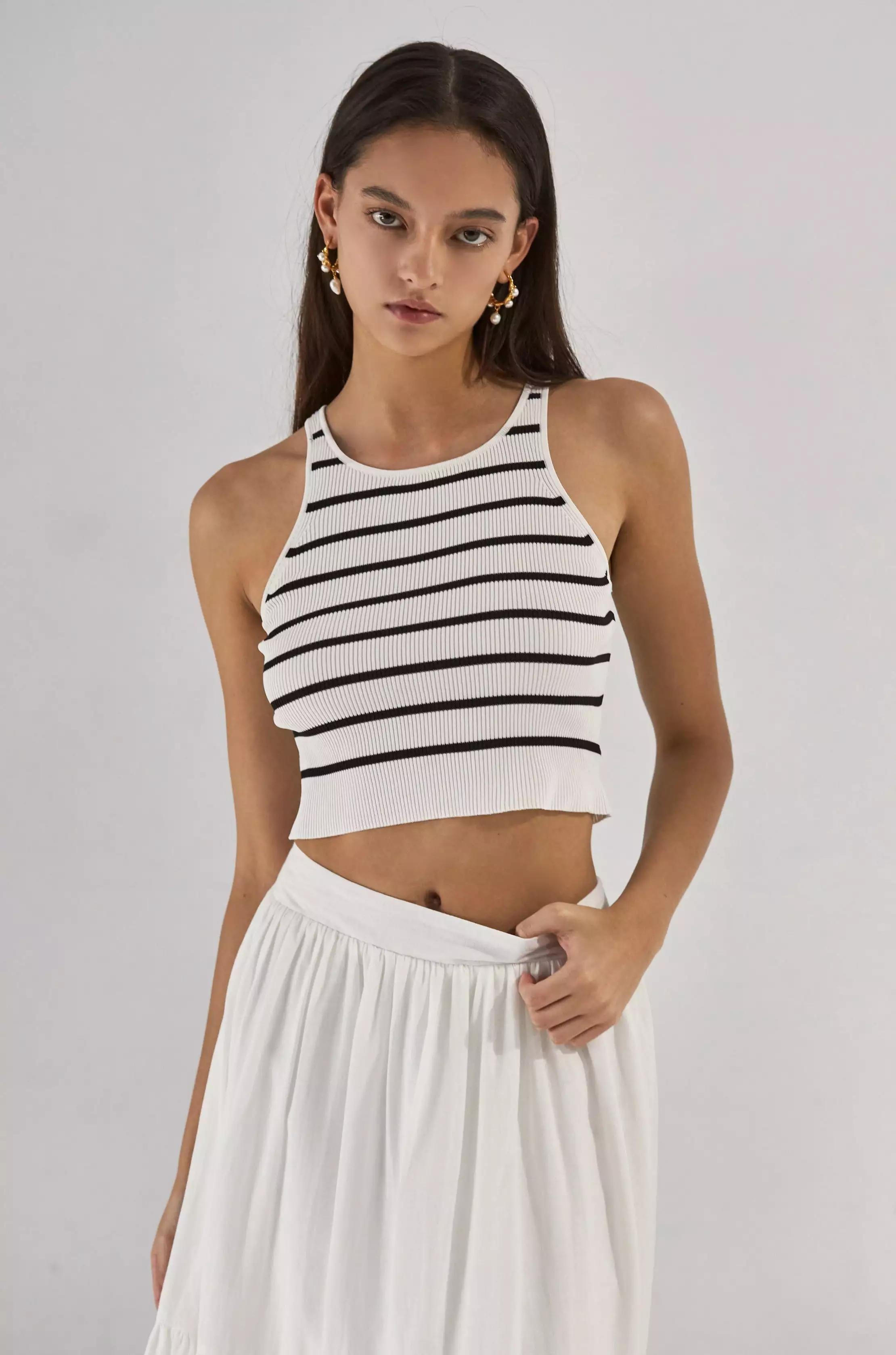 Capri linen skirt (white/black)