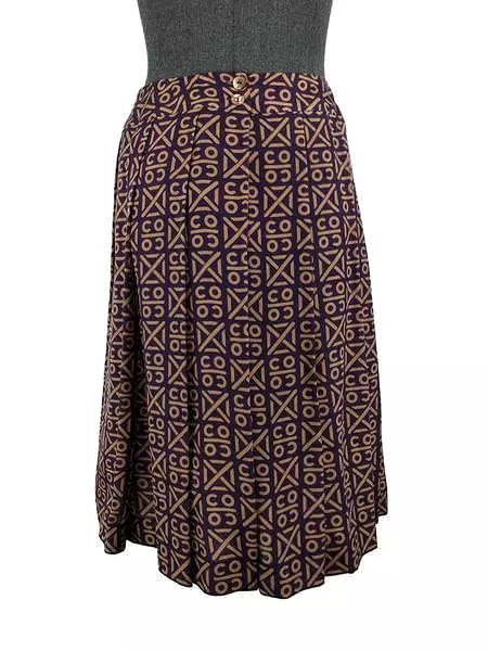 Chanel Printed Silk Pleated Skirt Size S