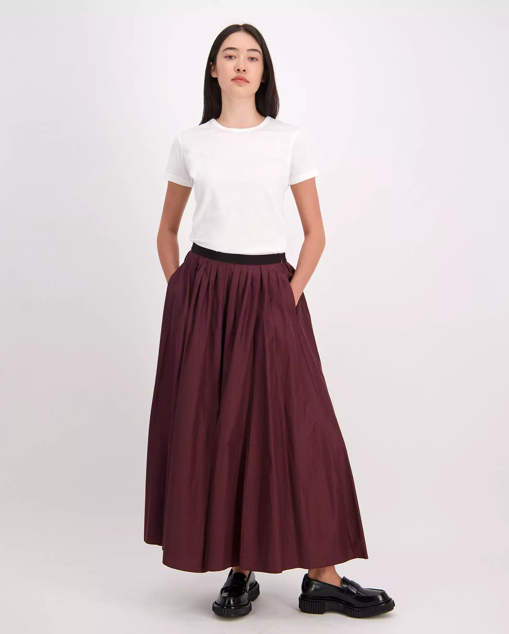 CHIC TAFFETA LONG SKIRT / CACAO