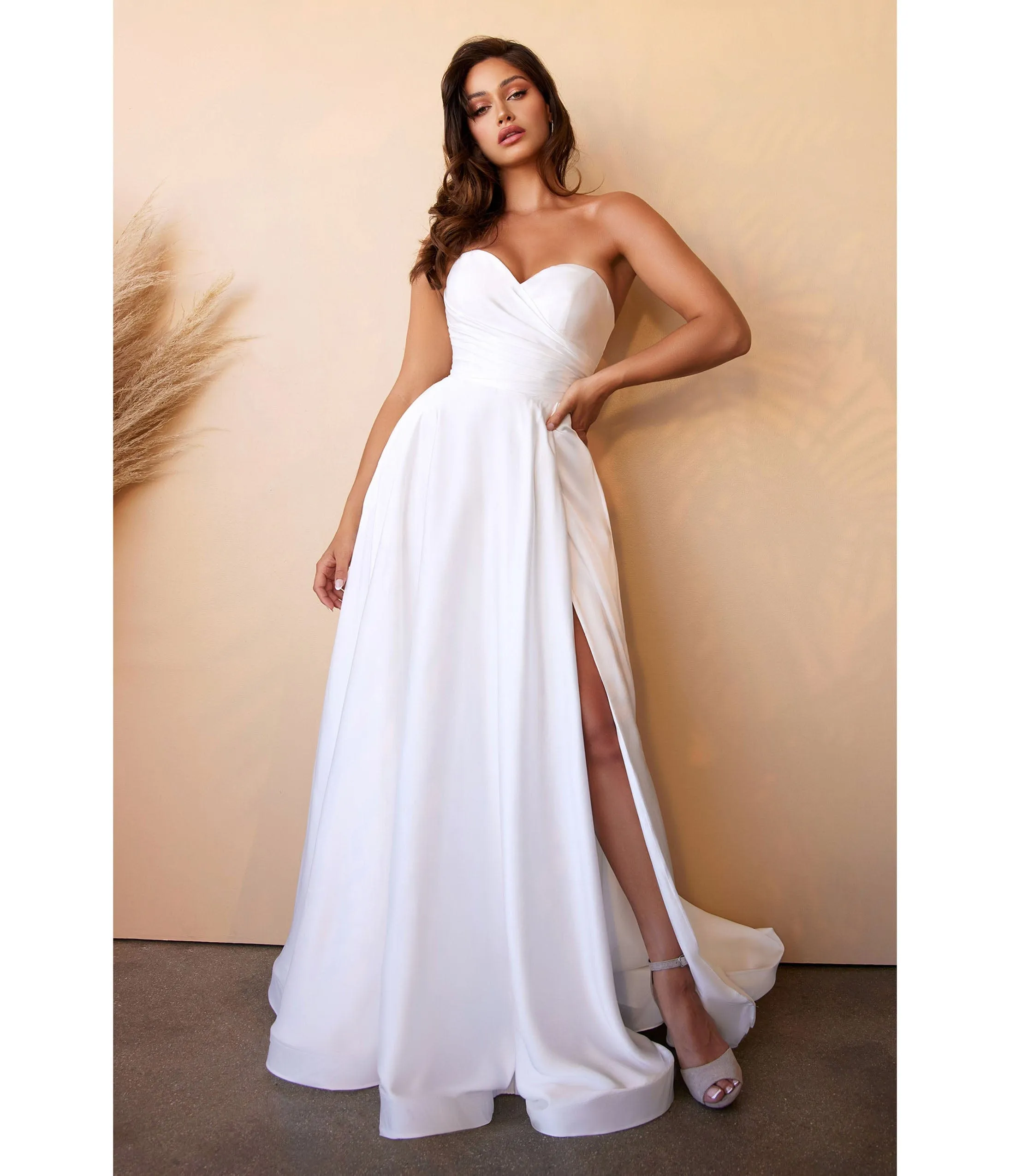 Cinderella Divine White Strapless Sweetheart Satin Bridal Gown