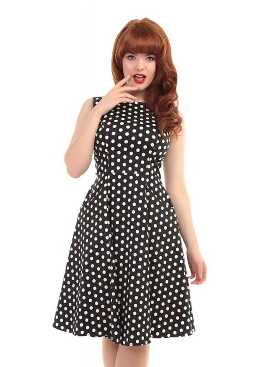 Collectif Hepburn Polkadot 50's Swing Dress Black White