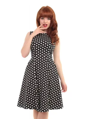 Collectif Hepburn Polkadot 50's Swing Dress Black White