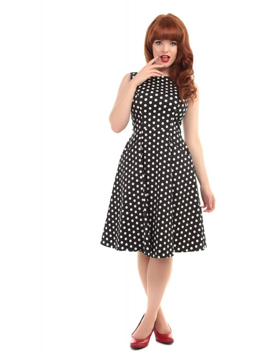 Collectif Hepburn Polkadot 50's Swing Dress Black White