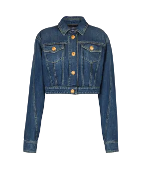 Cropped faded denim jacket