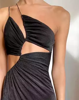 Cutout Ruched Strappy Dress In Black