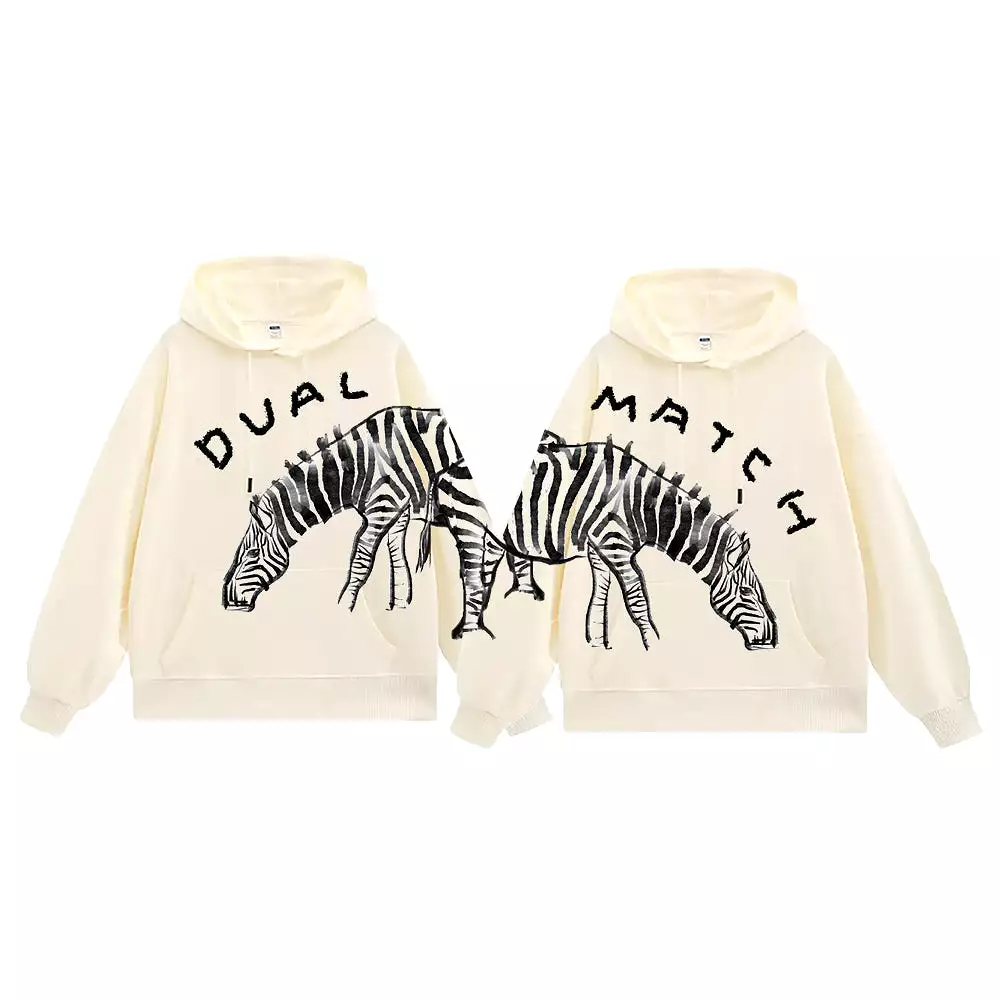 Dual Match Hoodies Unisex Valentine Hand Painting Zebra Matching Hoodies