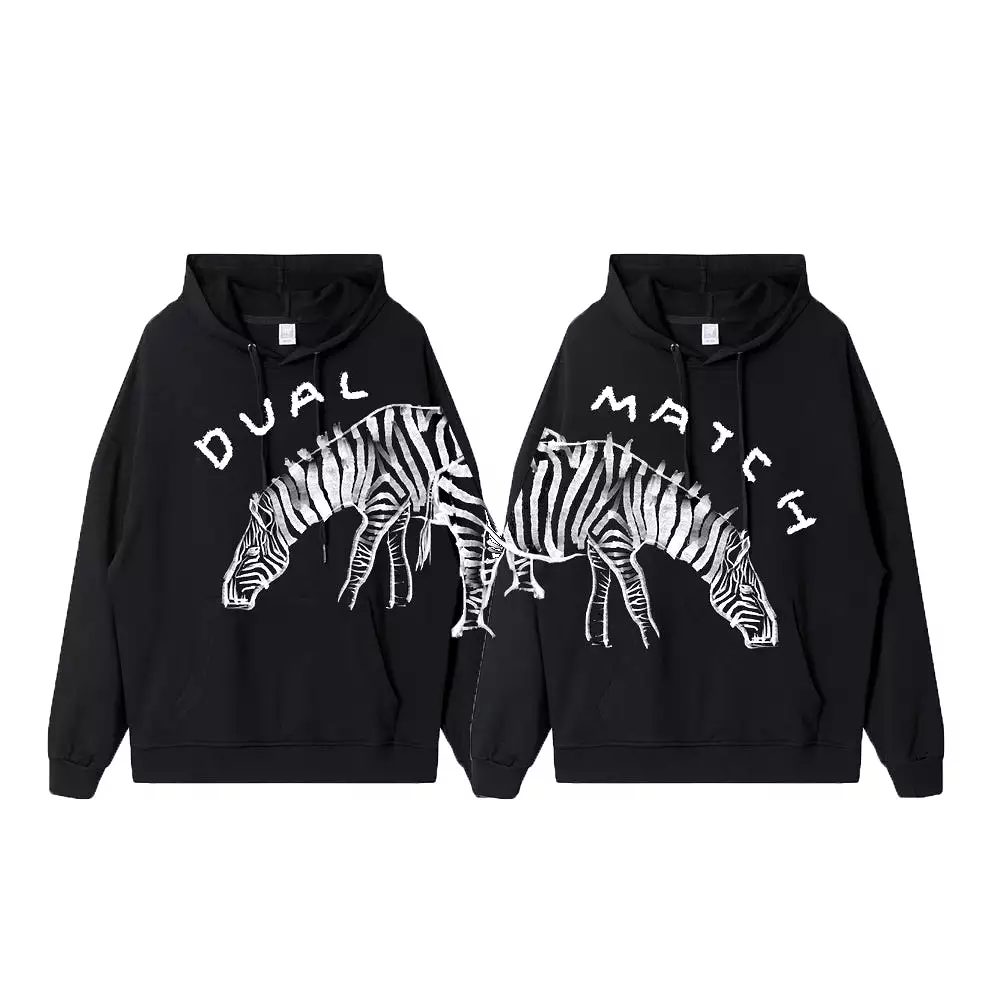 Dual Match Hoodies Unisex Valentine Hand Painting Zebra Matching Hoodies