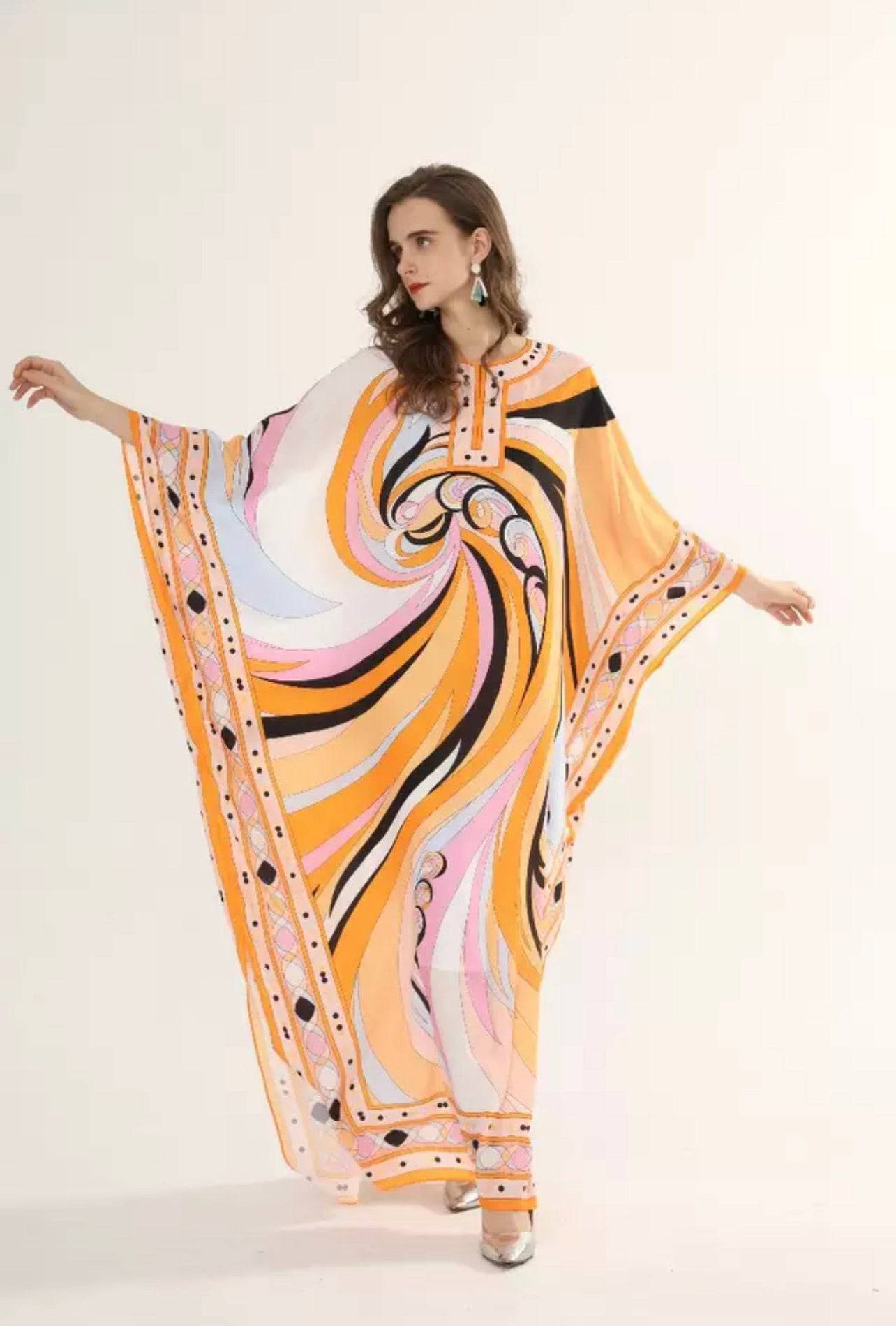 Ethnic Print Colorful Maxi Loose Dress