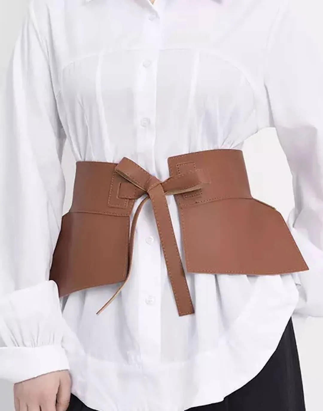 Faux Leather Wide Tie Knot Belt