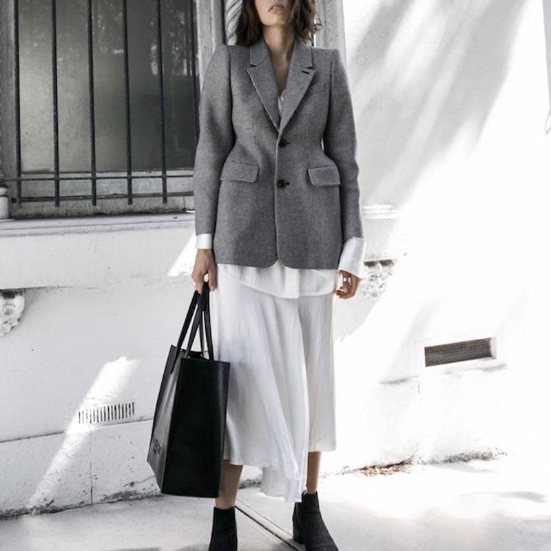 Gray Tailored Plaid Blazer Dress