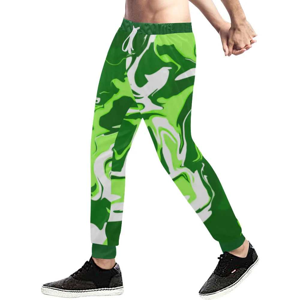 Green Psychedelic Spill All Over Print Light-Weight Men's Jogger Sweatpants (Non Fleece Lined)