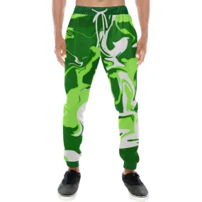 Green Psychedelic Spill All Over Print Light-Weight Men's Jogger Sweatpants (Non Fleece Lined)