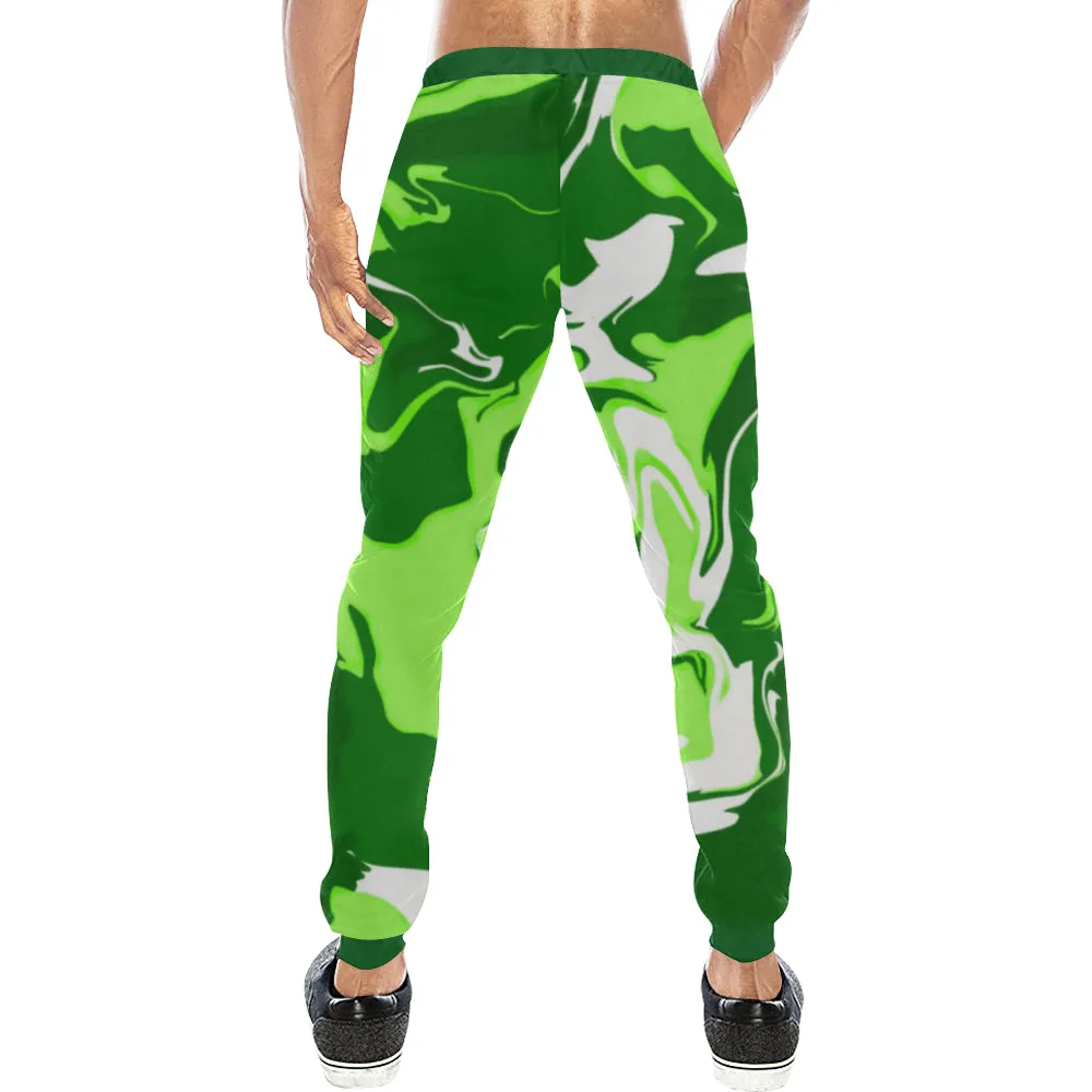 Green Psychedelic Spill All Over Print Light-Weight Men's Jogger Sweatpants (Non Fleece Lined)