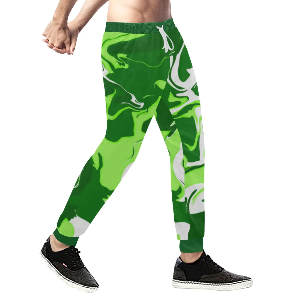 Green Psychedelic Spill All Over Print Light-Weight Men's Jogger Sweatpants (Non Fleece Lined)