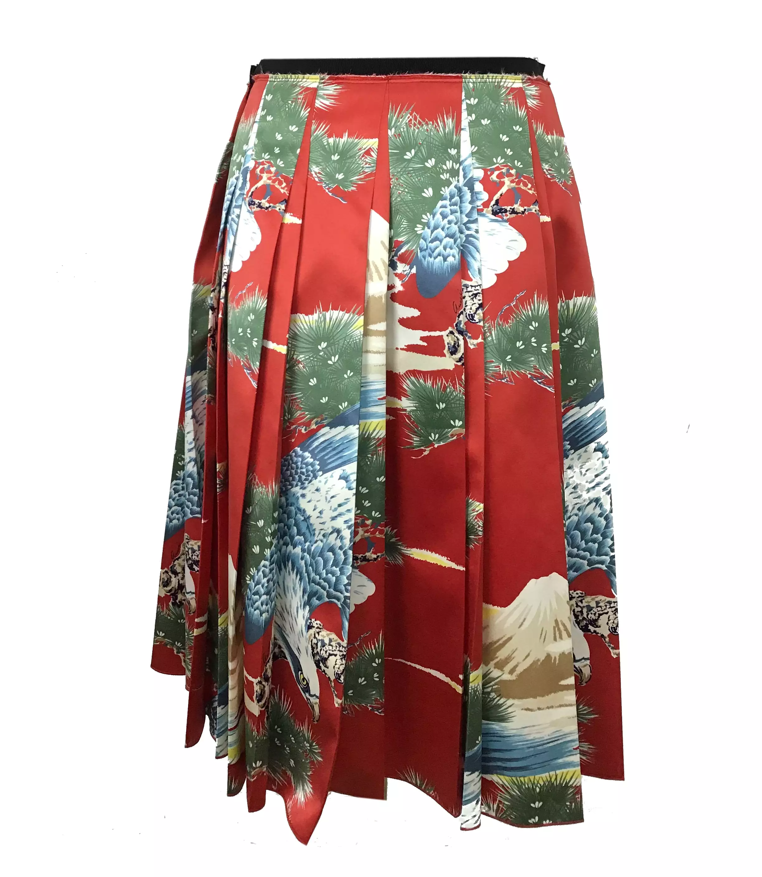 Gucci Oriental Eagle Pleated Silk Skirt Size M