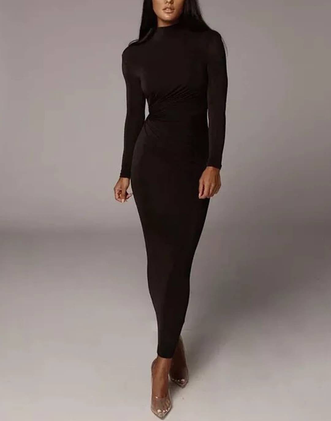 High Neck Bodycon Ruched Dress