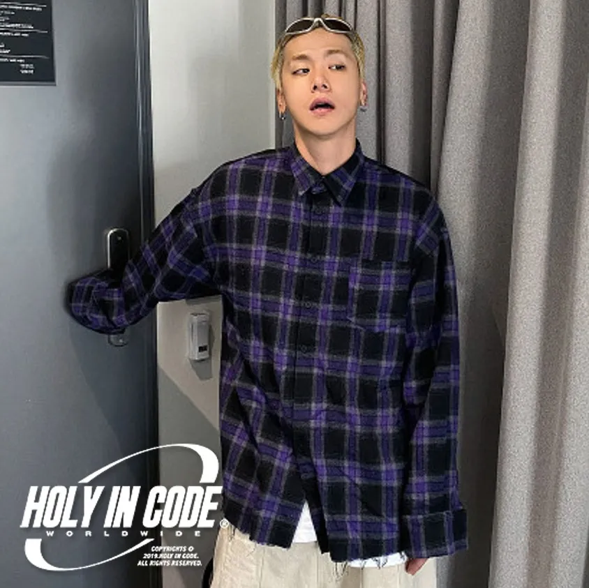 HOLY IN CODE  |Other Plaid Patterns Unisex Street Style Long Sleeves Cotton