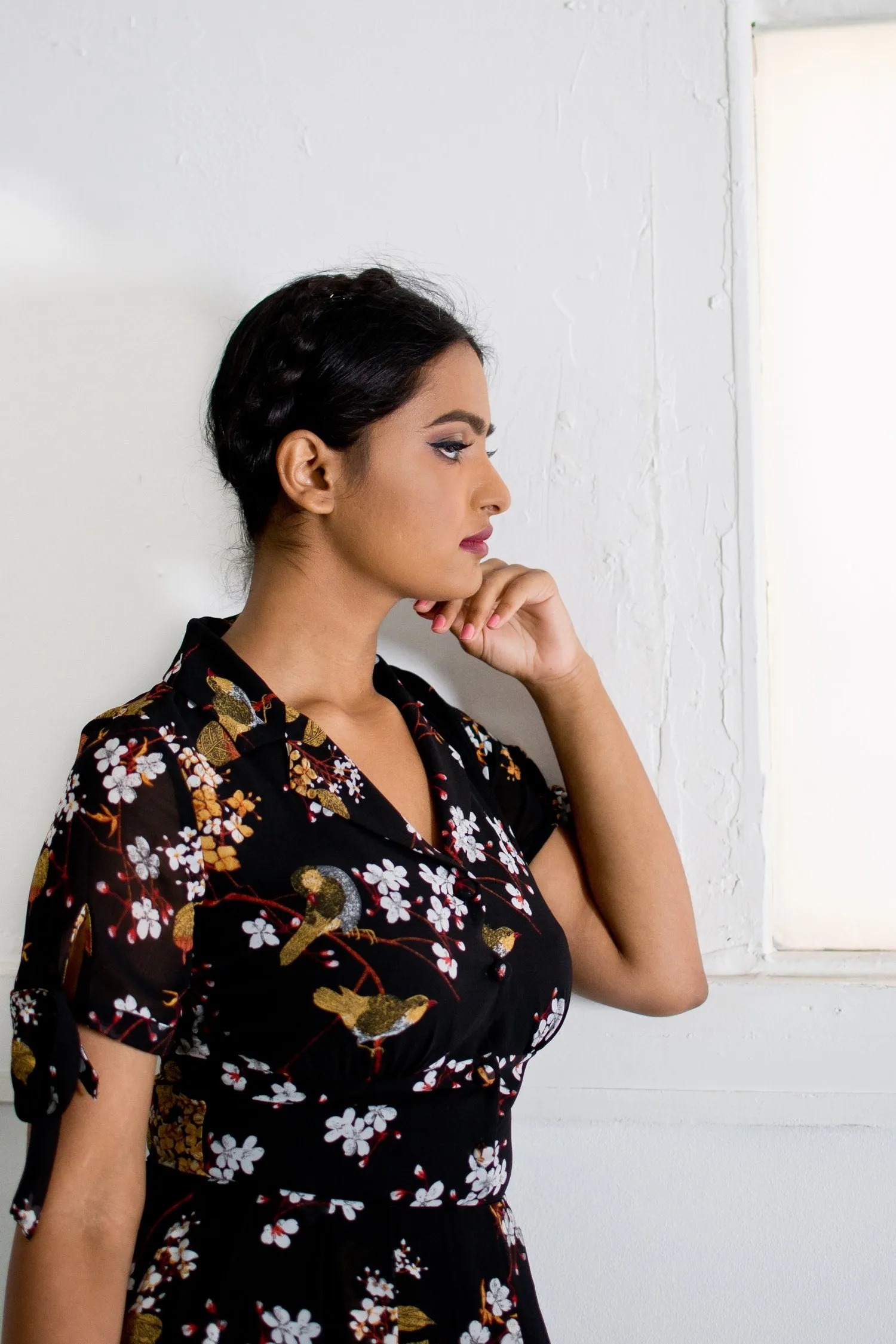 Kassandra Black Floral & Bird Dress