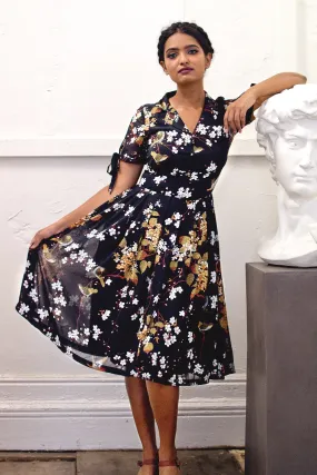 Kassandra Black Floral & Bird Dress